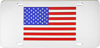 United States Laser Cut Inlaid Flag Mirror Car Tag [Silver]