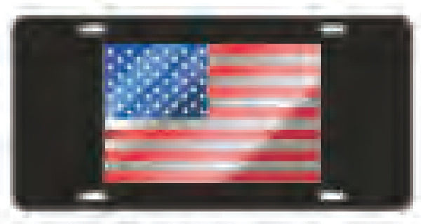 United States Laser Cut Inlaid Flag Mirror Car Tag [Black - Car or Truck]