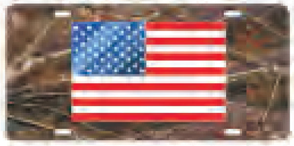 United States Laser Cut Inlaid Flag Mirror Car Tag [Camouflage]