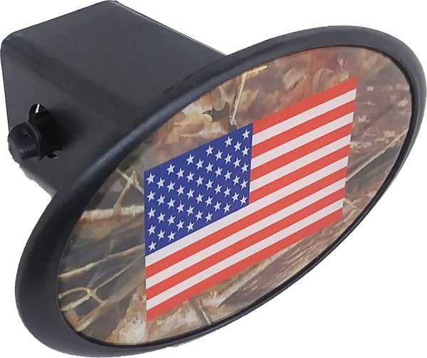 United States Flag Domed Trailer Hitch Cover [Black/Camouflage - 2" Receiver]