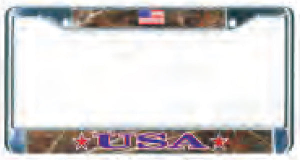United States Flag Domed USA Metal License Plate Frame [Silver/Camouflage - Car or Truck]