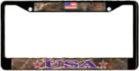 United States Flag Domed USA Metal License Plate Frame [Black/Camouflage]