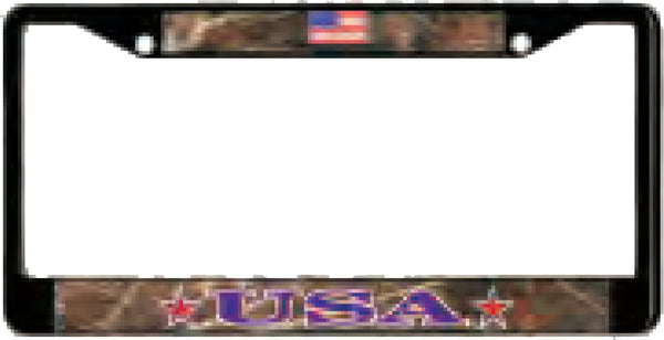 United States Flag Domed USA Metal License Plate Frame [Black/Camouflage - Car or Truck]
