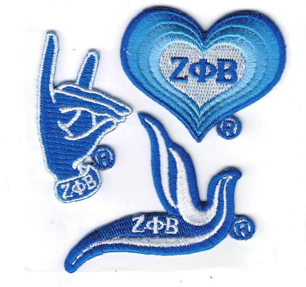 Zeta Phi Beta 3-Pack B Embroidered Stick-On Applique Patches [Blue - 2"]