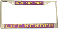Omega Psi Phi Life Member License Plate Frame [Silver Standard Frame - Purple/Gold]