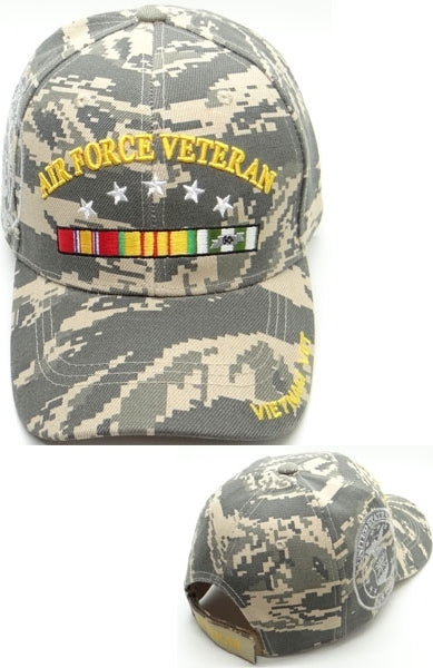 Air Force Vietnam Vet Ribbons & Stars Shadow Mens Cap [Digital Camouflage - Adjustable Size]