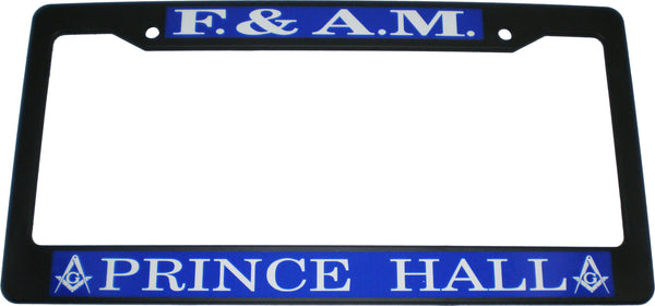Prince Hall Mason F.& A.M. Text Decal Plastic License Plate Frame [Black - Car or Truck]