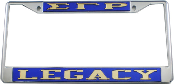 Sigma Gamma Rho Legacy License Plate Frame [Silver Standard Frame - Blue/Gold]