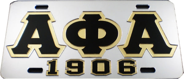 Alpha Phi Alpha 1906 Outline Mirror License Plate [Silver/Black/Gold - Car or Truck]