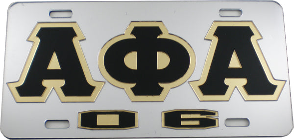 Alpha Phi Alpha 06 Outline Mirror License Plate [Silver/Black/Gold - Car or Truck]