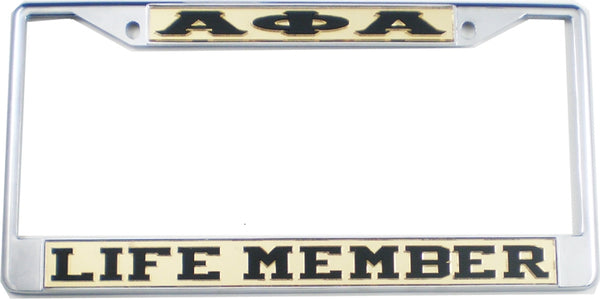 Alpha Phi Alpha Life Member License Plate Frame [Gold/Black - Car or Truck - Silver Standard Frame]