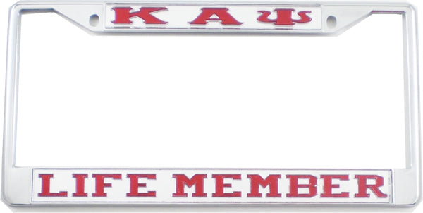 Kappa Alpha Psi Life Member License Plate Frame [Silver Standard Frame - Silver/Red]
