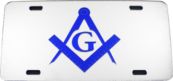 Mason Symbol Mirror License Plate [Silver/Blue - Car or Truck]