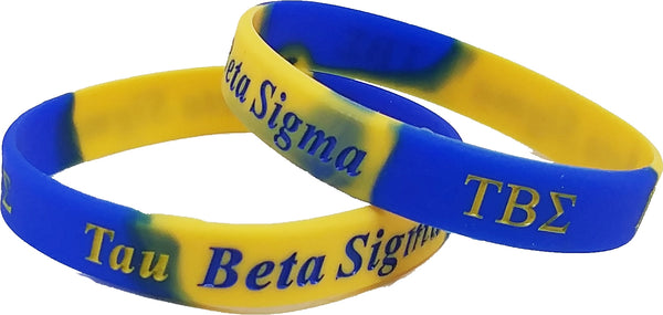 Tau Beta Sigma Color Swirl Silicone Bracelet [Pre-Pack - Blue/Gold - 8"]