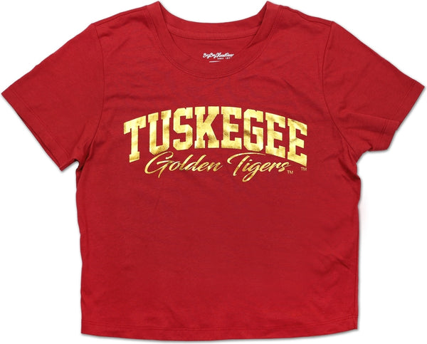 Big Boy Tuskegee Golden Tigers Foil Cropped Ladies Tee [Crimson Red]