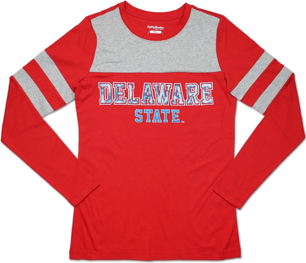 Big Boy Delaware State Hornets Ladies Long Sleeve Tee [Red]